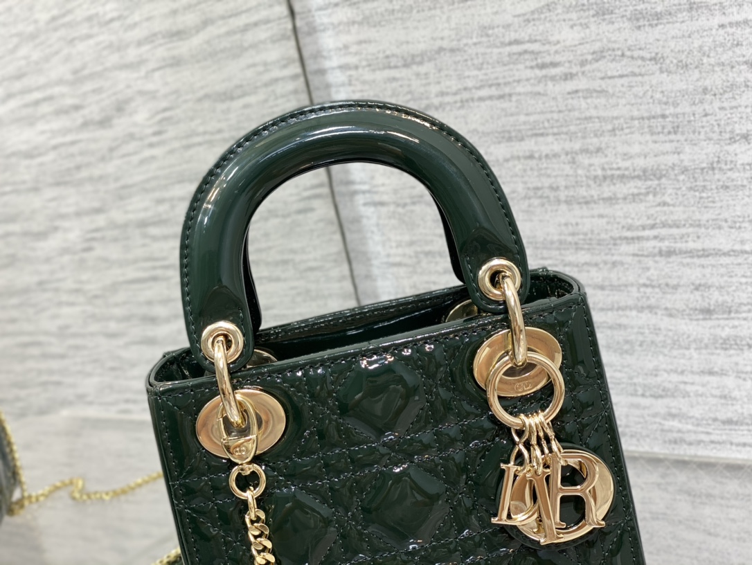 Mini Lady Dior Bag Dark Green Patent Cannage Calfskin